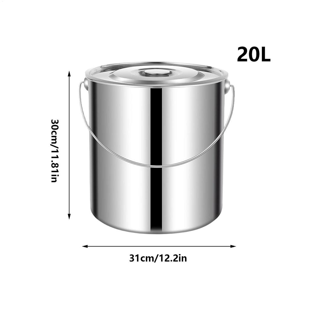 Stainless Steel Food Bucket With Lid Large Capacity Kitchen Flour Container With Handles For Soup Porridge Water Rice Cereal cat