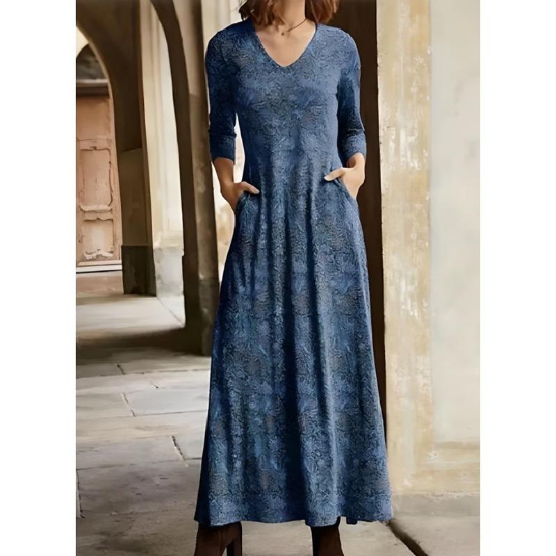 

JPNTKY Fashion Autumn Winter Long Sleeve V-Neck Casual Dresses XXXL синій