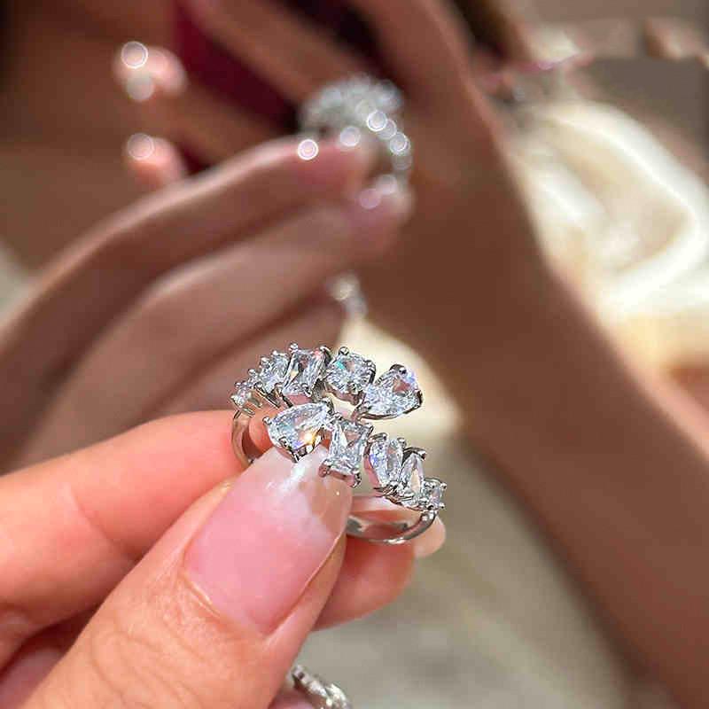 Korean Style Sterling Silver Water Drop Zircon Ring For Ladies Fashion Accessory