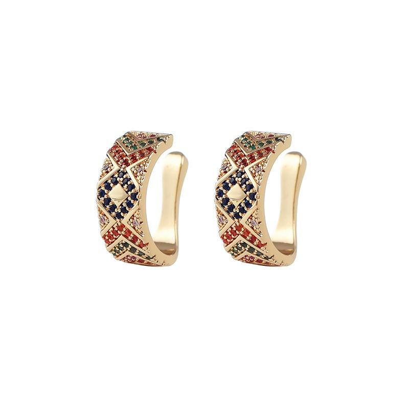 Meier European and American Retro Statement Earrings, Color Block Camo Circle Ear Cuffs, Bohemian Style Earrings