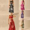 Women's Sleeveless Crop Top and Maxi Skirt Set with Tropical Print