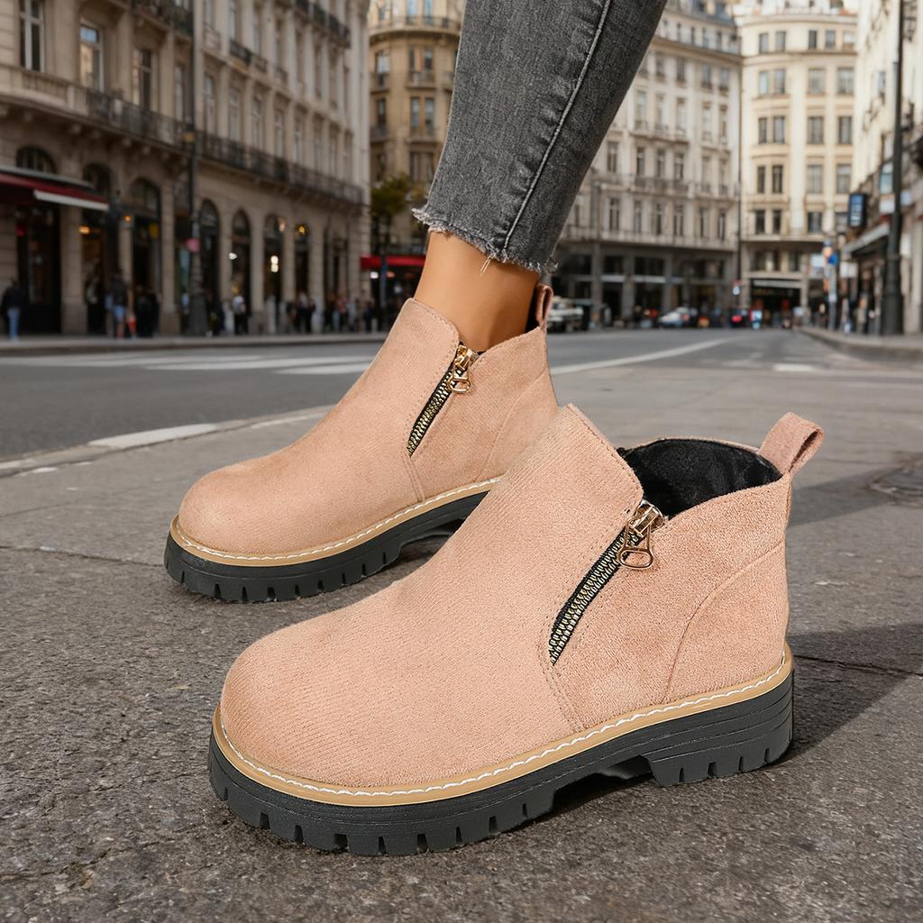 2025 round head side zipper Martin boots short boots thick heel new autumn and winter large size foreign trade women's short boots women