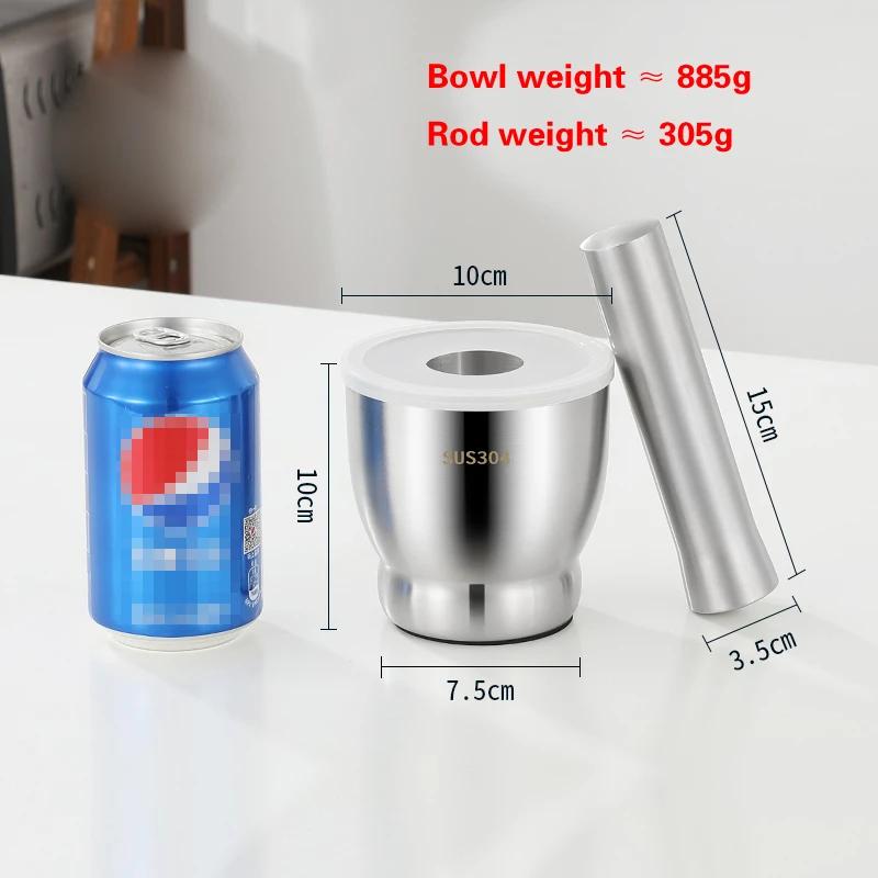 304 Stainless Steel Garlic Masher Stone Mortar Garlic Mortar Mashing Tank Household Tamping Medicine Ramming and Grinding