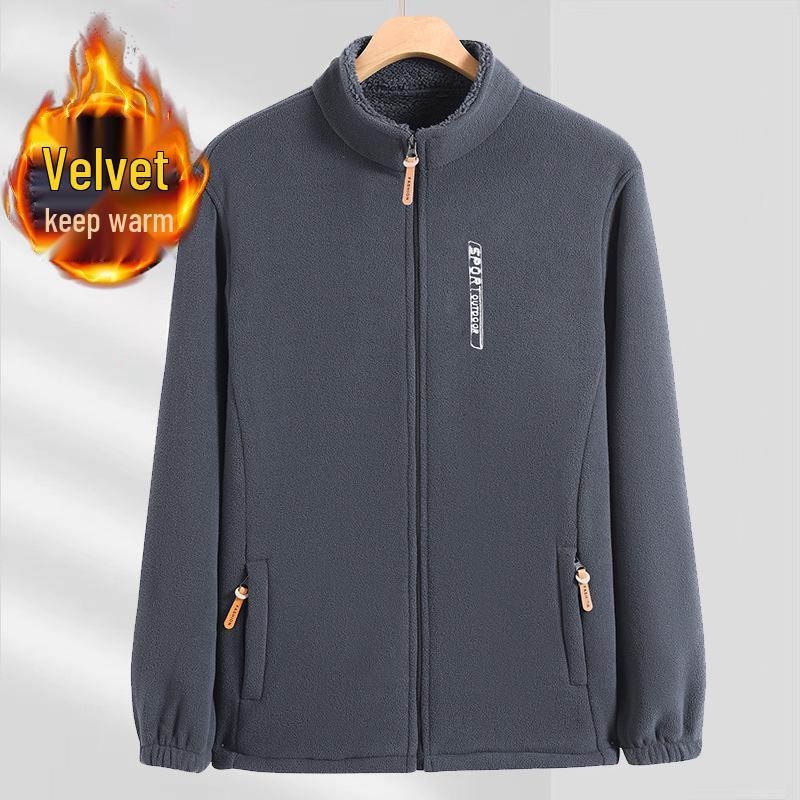 Men's Autumn/Winter Polar Fleece Hoodie, Plus Velvet, Loose Fit, Stand Collar, Middle-aged & Elderly Dad Wear.