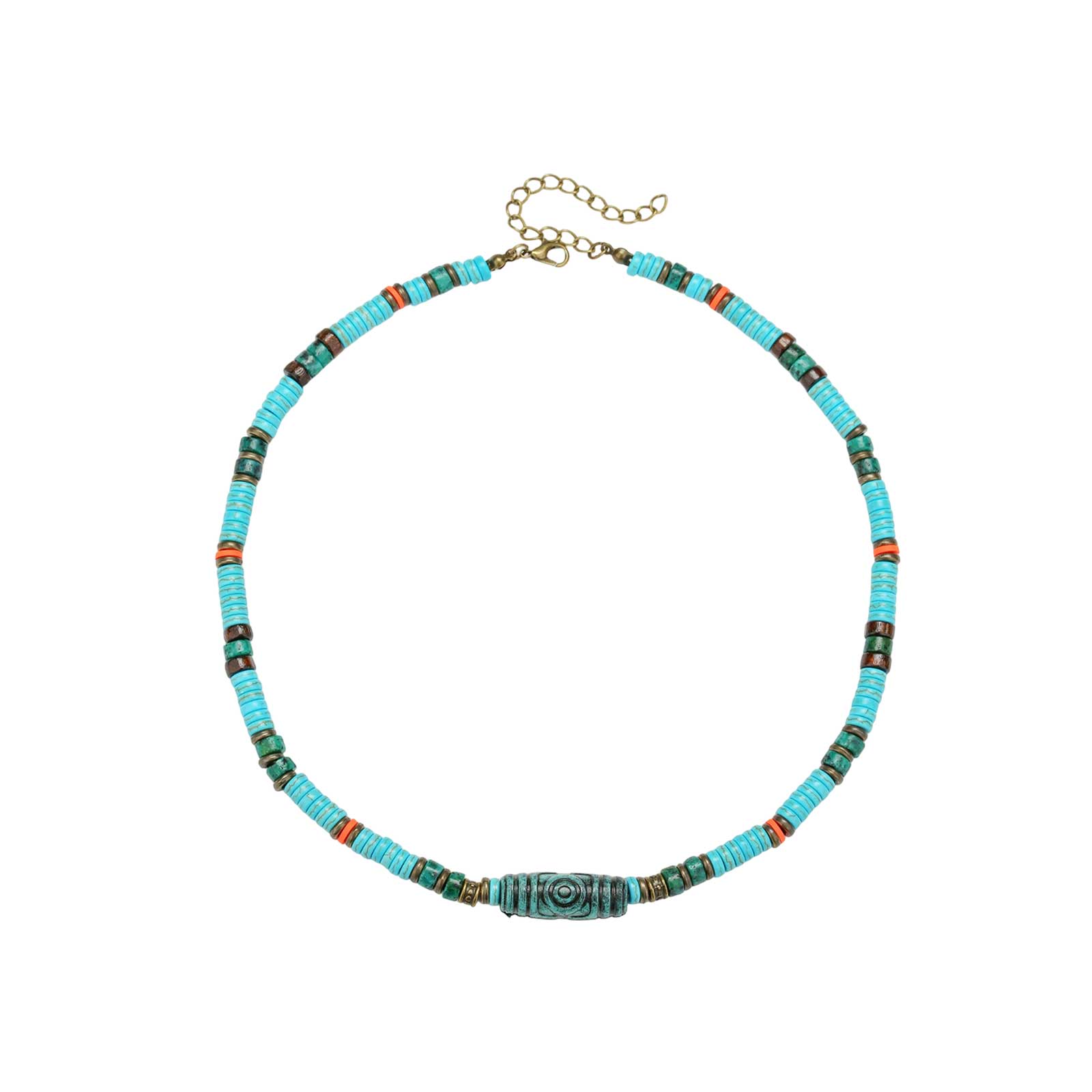 Men s Bohemian Vacation Turquoise Metal Mixed Pattern Stone Beaded Collarbone Necklace One Size