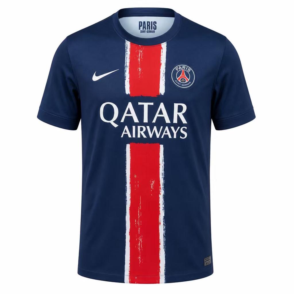 Nike Paris Saint-Germain Rundhals-Logo, modisches, lässiges Fußballtrikot mit kurzen Ärmeln, Heimspiel 2024/25, Herren-Oberteile, Blau/Weiß, FN8774-411