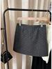 Women's High-Waist Gray Heart Wool Half Skirt, A-line, Slimming, Autumn-Winter Style