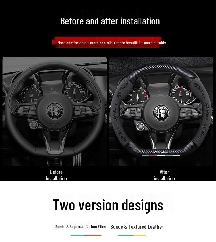 Carbon Fiber & Alcantara Leather Steering Wheel Cover for Alfa Romeo Stelvio, Stanway, Giulia, Juliet