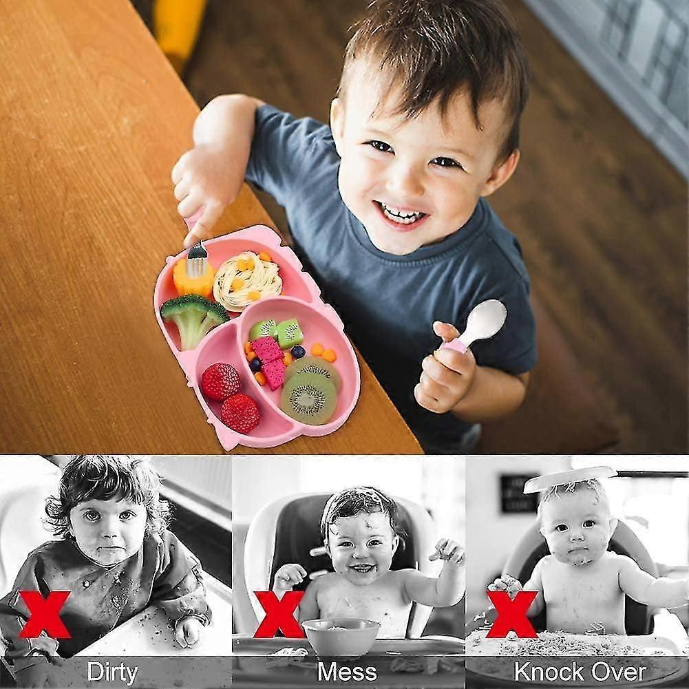 Baby Suction Plate Silicone Tableware Bebe Silicone Placemat With Spoons Forks Bpa Free Suction Plate For Dishwasher And Micro Nndes (pink)