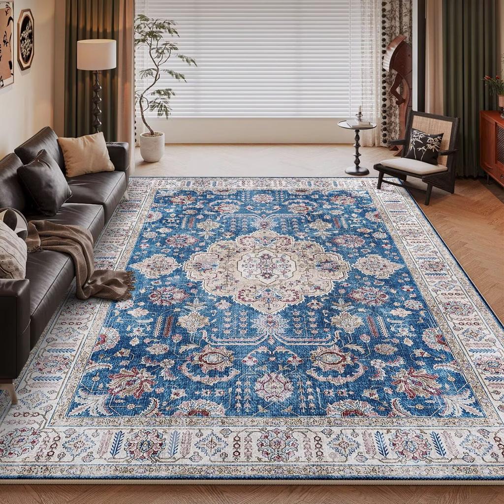 Vintage Light Luxury Living Room Carpet Persia Machine Washable Decoration Coffee Tables Bedroom Rug Plush Mat