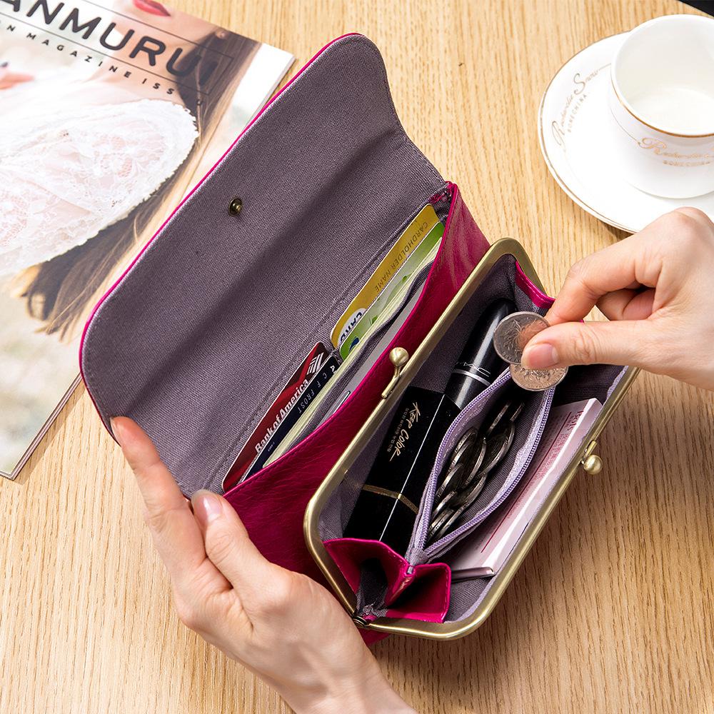 Portofel lung din piele cu ceară de ulei de prim strat, capacitate mare, geantă plic retro-fashion, geantă multifuncțională pentru depozitare telefon mobil, mod