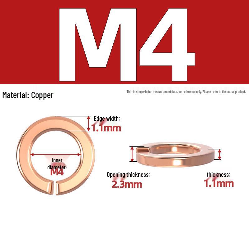 Pure Red Copper All-Copper Spring Washer, Bronze Round Washer Screw Metal Washer GB93