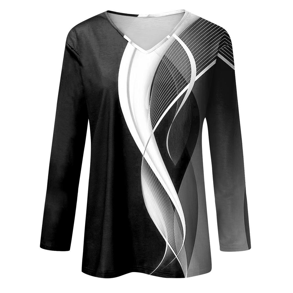 Women's Fashion Daily Versatile Casual V-Neck Long Sleeve Printed Top