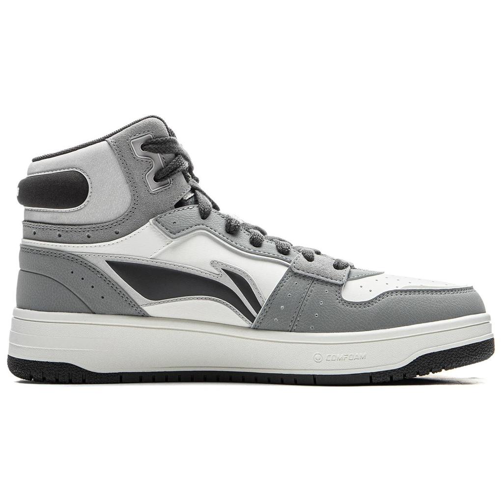 Li Ning Tianji Soft HI Slip Resistant Abrasion Resistant Mid top Skateboard Shoes Men's White Gray Black AGCU367-3