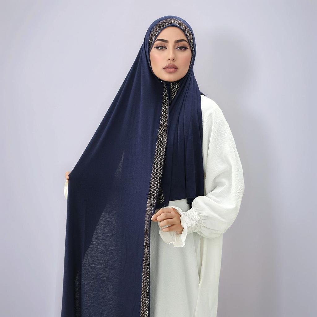 Glitzernder Strass-Baumwoll-Jersey Muslimischer Hijab Langes Tuch Damen Kopfbedeckungen Schal Turban Einfaches Stirnband Malaysia Tudung Ramadan