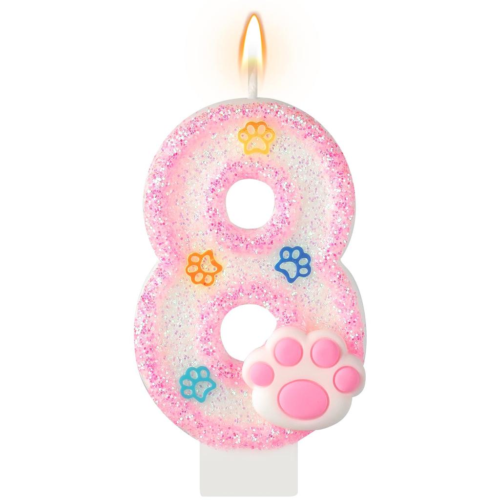 Dog and Cat 3rd Birthday Candle Paw Cake Topper Cupcake Decorations for Pet Theme Party Decor Anniversary Celebrations Supplies