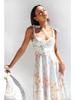 V Neck Strap Printingt Dress Lace Up Knee Length Dress Elegant Sleeveless Dresses  Causal Women Dress