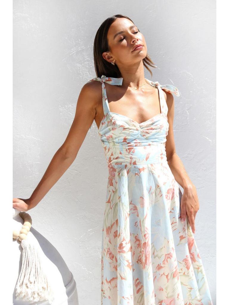 V Neck Strap Printingt Dress Lace Up Knee Length Dress Elegant Sleeveless Dresses Causal Women Dress