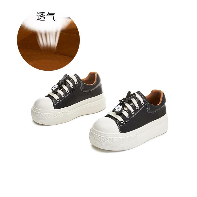 

Первый слой коровьей кожи маленькие белые туфли женские 2025 весна новые на толстой подошве увеличивающие рост кеды женские с большой головой обувь для пожилых женщин 40 чёрный