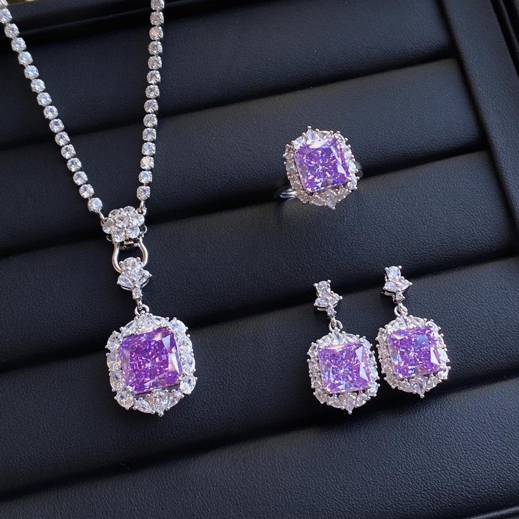 2025 Retro Ruby Jewelry Set 925 Sterling Silver Engagement Ring Earrings Necklace Women's Party Gift