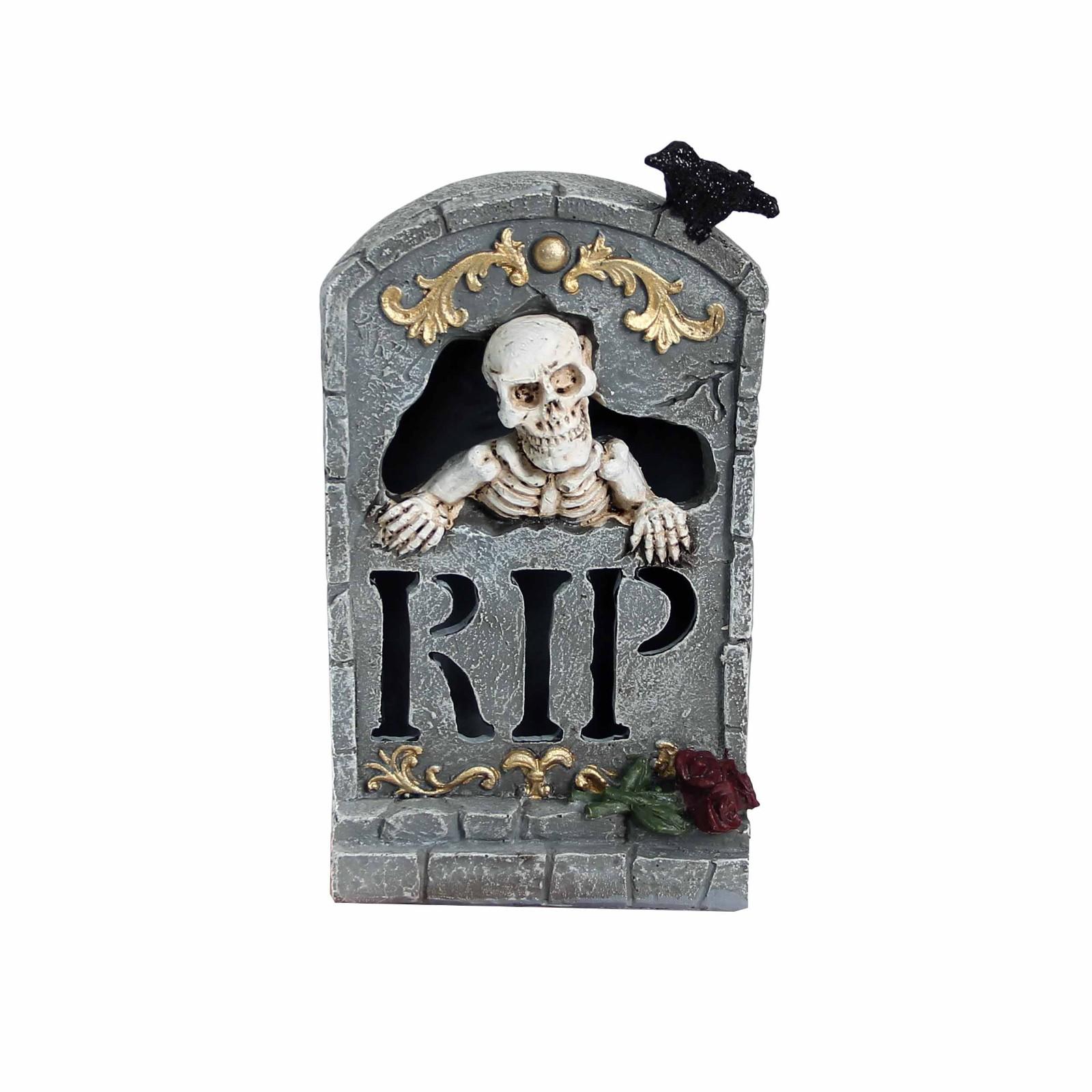 

Halloween Tombstone Decoration With LED Lights Spooky Tombstone Statue Skeleton One Size