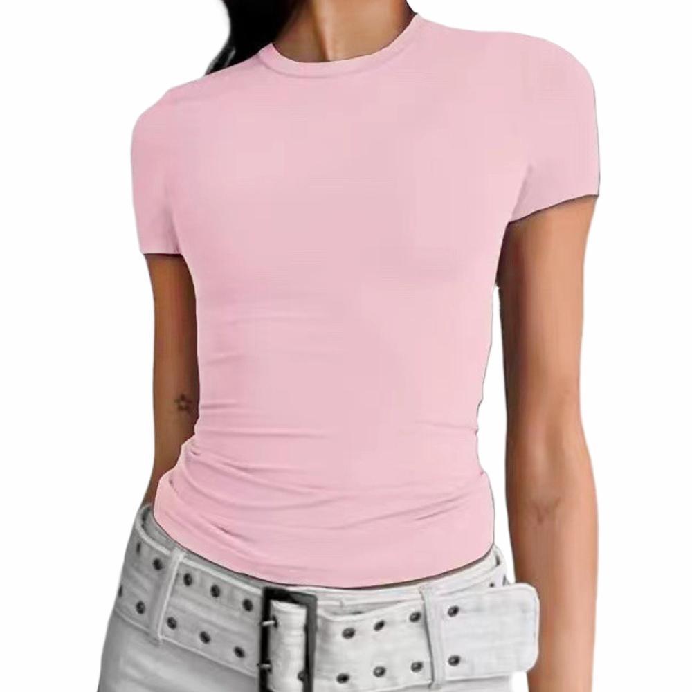 Trendy Women's Casual Long-Sleeve Solid Color Slim Pullover T-Shirts for Spring and Autumn.