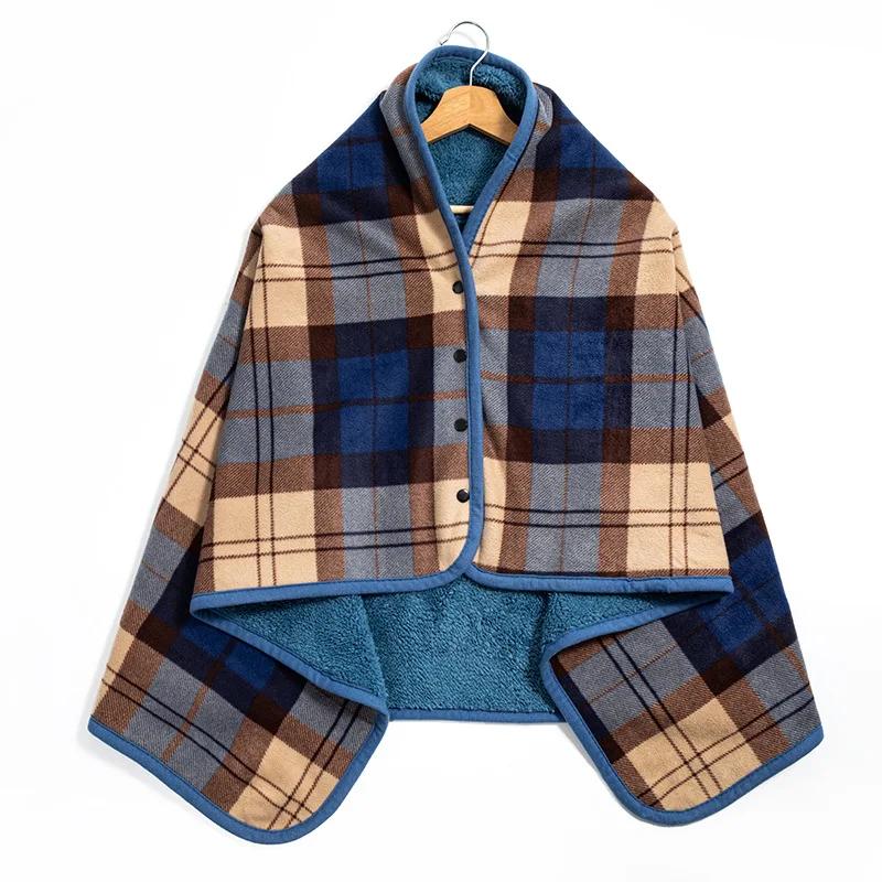 Fleece Wearable Blanket Warm Poncho Throw with Buttons Plush Sleeveless Blanket for Women Cape Wrap for Lightweight Plaid Design