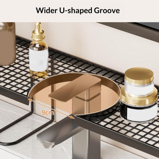 Faucet Holder U-Shaped Large Capacity Design Organizer No Drilling Waterproof Rust-Proof Drainage Rack for Toothbrushes Cups Facial Cleanser