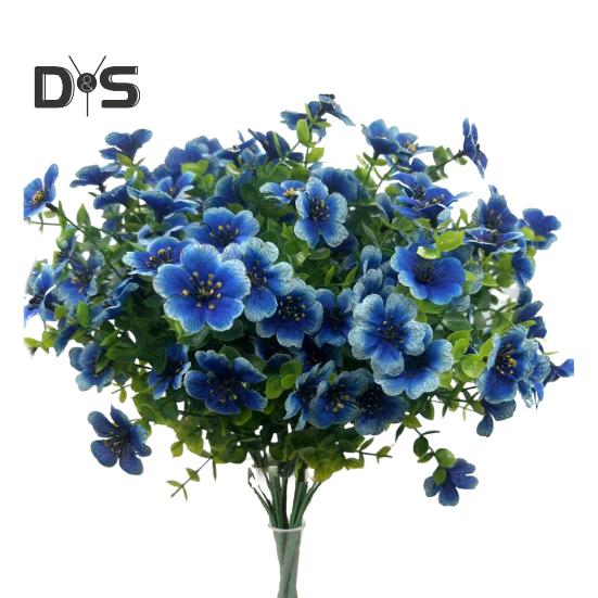 

8 шт. искусственных цветов с листьями эвкалипта, устойчивые к ультрафиолетовому излучению, реалистичные искусственные цветы для свадебной вечеринки, внутреннего и наружного садового украшения из искусственных цветов синий