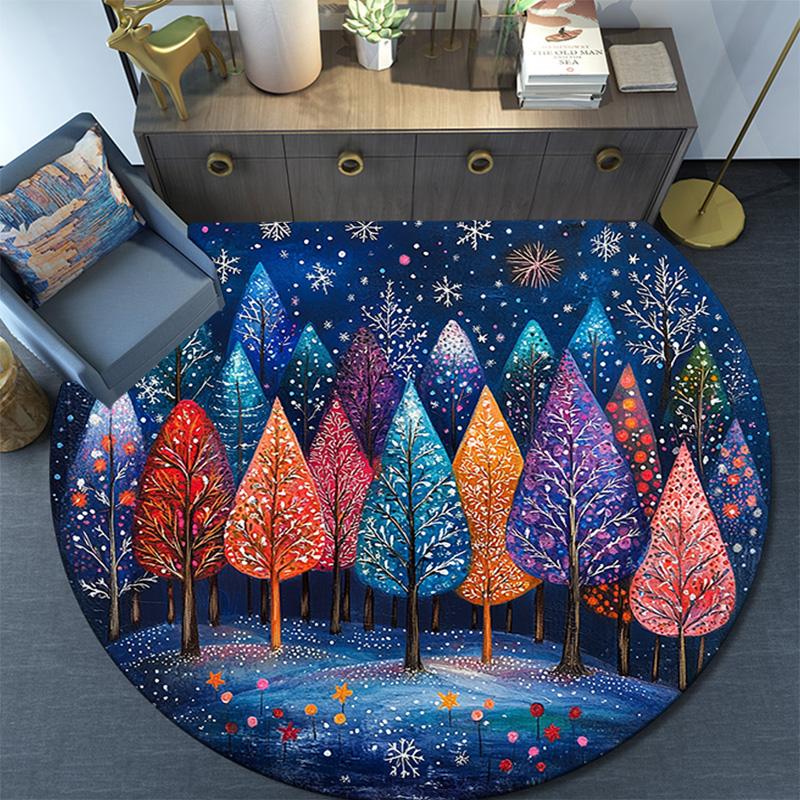 Winter Forest Round Area Rug,Carpet Rug for Living Room Bedroom Sofa Playroom Decor,Non-slip Floor Mat