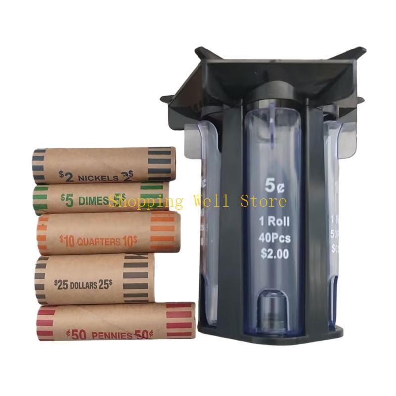

KX4B Sorters Coin Holder Counter Machine with 5in1 Coin Sorters Tube Wrapper Holder Efficient Change Counter for Coin