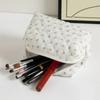 Pink Flower Printed Puffy Quilted Zipper Makeup Bag Storage Organizer Toiletry Handbag Cosmetic Pouch Large Travel Cosmetic Bag