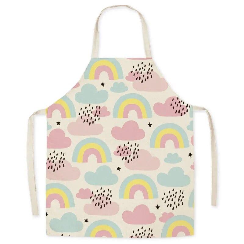 Ölfestschürze Eltern-Kind Küche Ärmellos Halfterschürze Küchenleinen Cartoon Wolke Regenbogen Schürze
