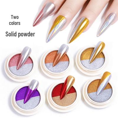 Dual-Color Magic Mirror Nail Powder: Laser Titanium Gold & Silver Glitter