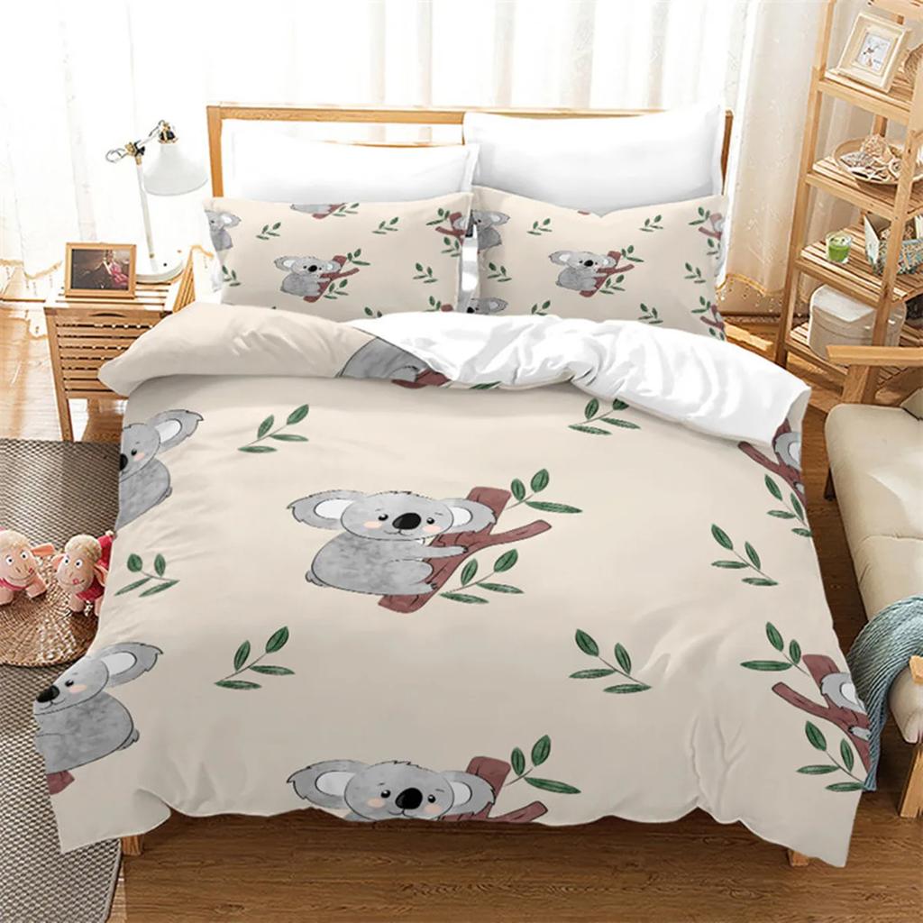 Cartoon Koala Branch Duvet Cover Microfiber Cute Animal Paint Artistic Theme For Boys Girls Children Room Decor Queen King Size
