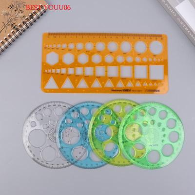 (YOUU06)1/2Pc Circles Drawing Shape Geometric Drawing Stencil Tool Multifunction Template Plastic Measuring Ruler