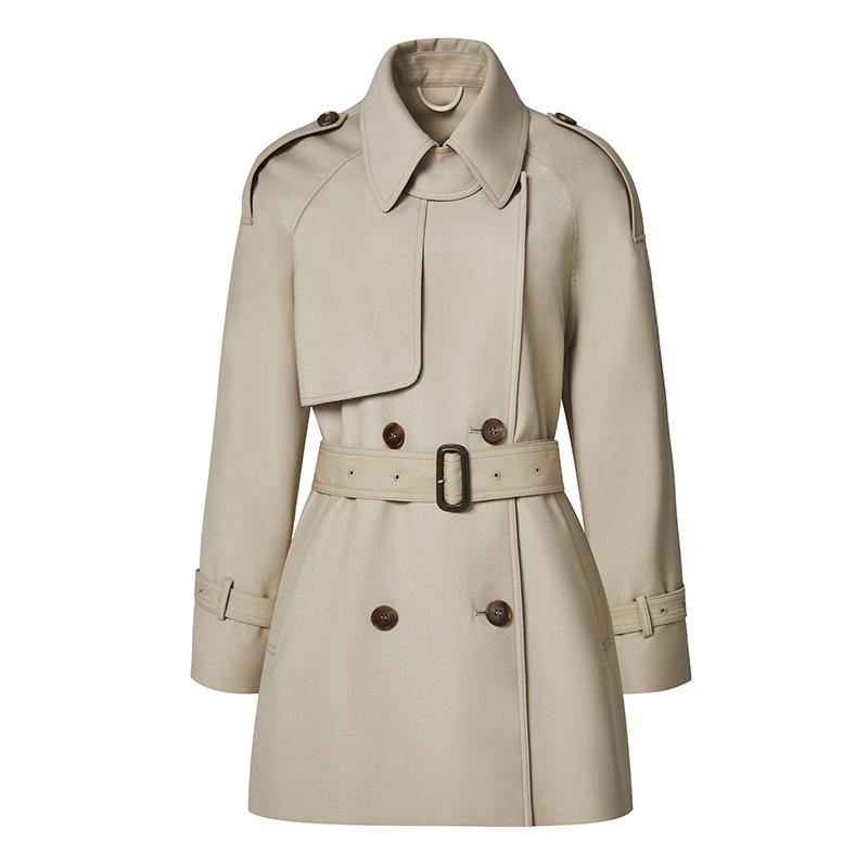 Women's Turn Down Collar Long Sleeve Loose Fit British Style Midi Trench Coat Belted Outerwear Jacket