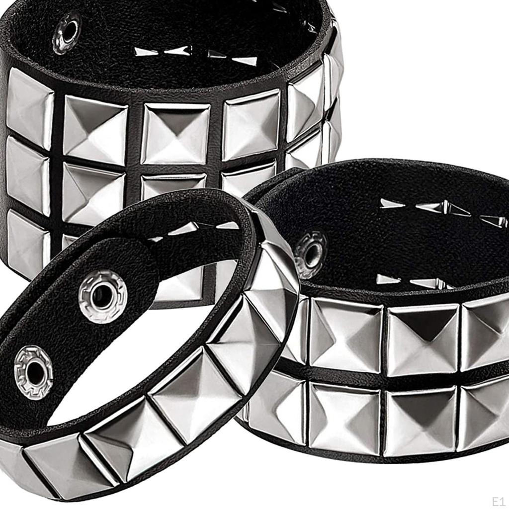 3 Stück besetzte Punk-Armbänder für Männer und Frauen, Schnallenmanschetten, Pyramidenarmband, Nietenmanschette, Armreif