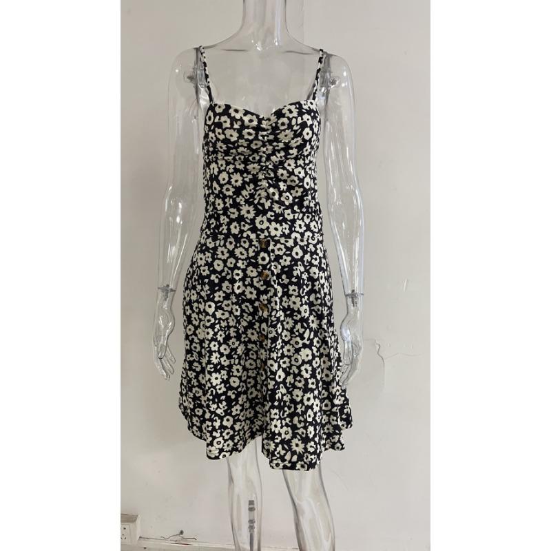 GMXIA Rochie sexy cu halter, primăvară și vară, mărime mare, imprimată cu imprimeu floral, fustă scurtă medie