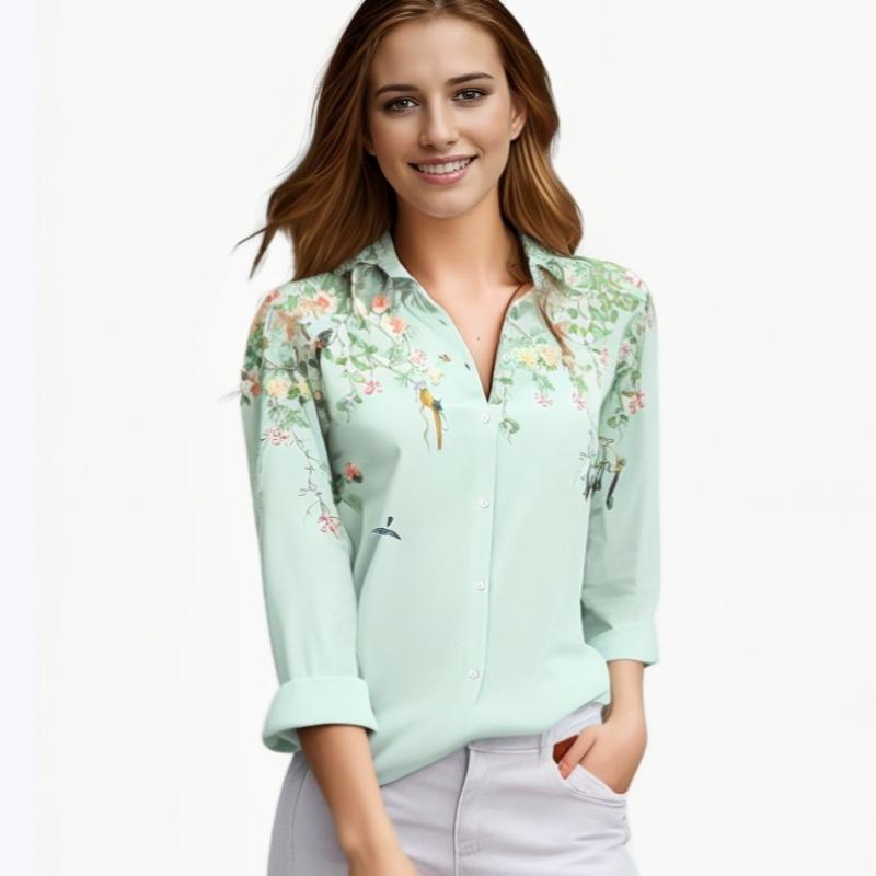 

Весенние новые свободные однобортные женские рубашки с длинным рукавом, модные повседневные блузки больших размеров с принтом, женские осенние темпераментные рубашки, женские топы 26246 2XL зелёный