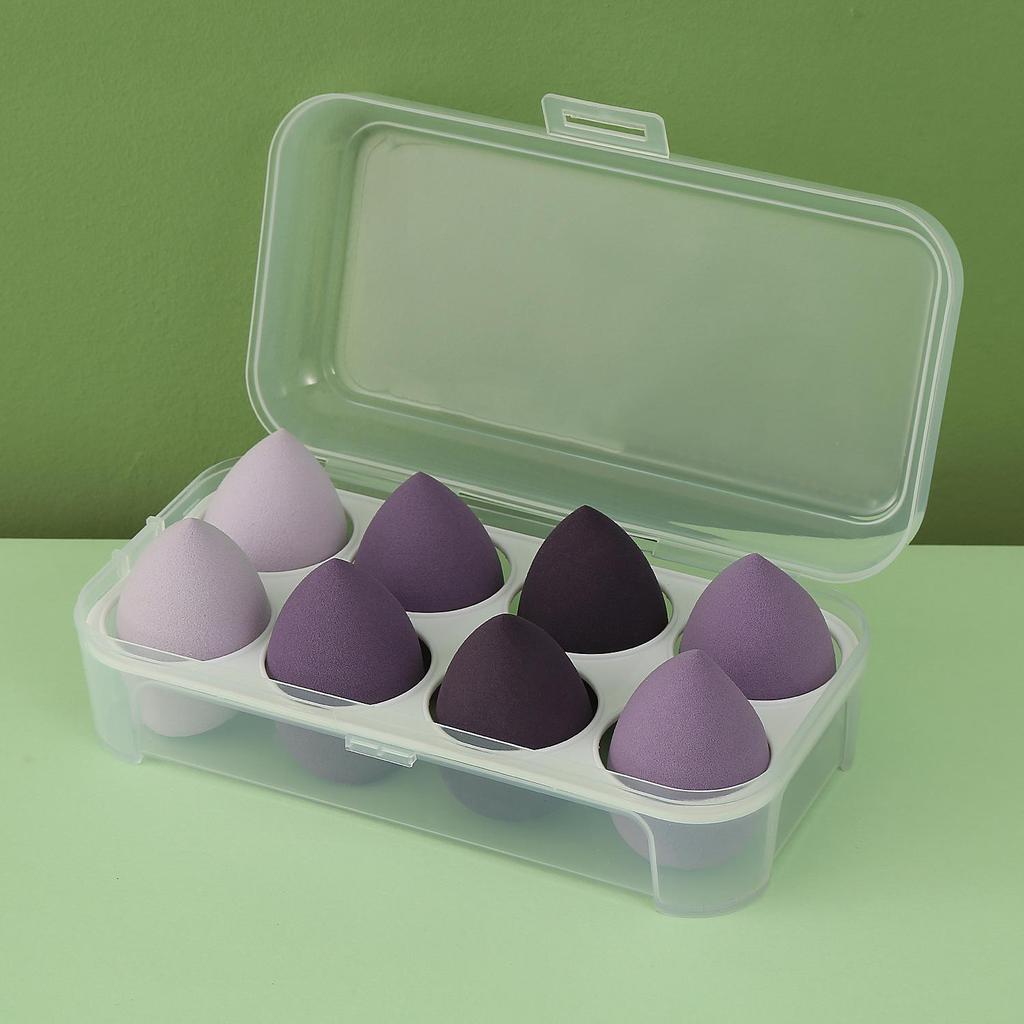 A-Grade Makeup Sponge Set with 8-Compartment Box - Wet & Dry Use, Non-Powder-Absorbing Puffs