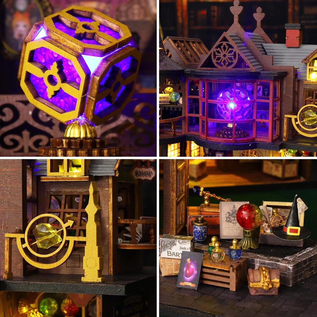 Spilay DIY Wooden Dollhouse Model Castle Building Scenery Model Miniature Dollhouse Kit for Beginners Includes LED Dust and Music Box and Christmas