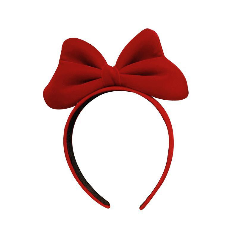 Snow White Velvet Headband with Large Red Bow - Perfect for Sweet Photos and Stage Performances