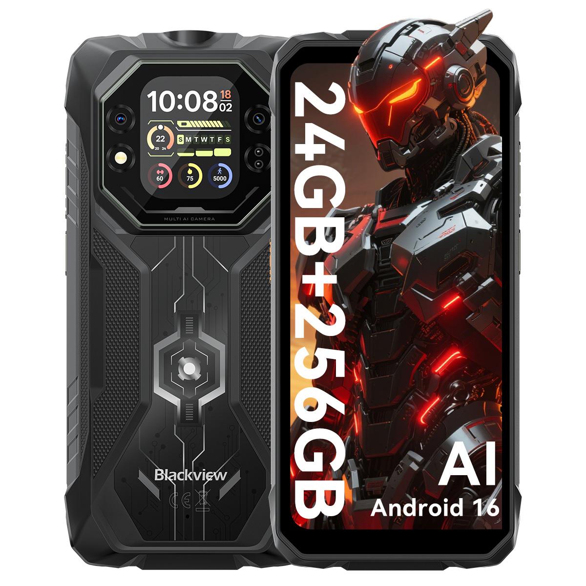 Blackview ROCK 1 Robustes Dual-Screen 6,56'' KI-Smartphone 15000mAh Akku, 24GB RAM 256GB ROM, Helio G81, 180Hz, IP69K/IP68 Wasserdichtigkeit Only cell phone schwarz