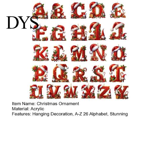 Christmas Tree Decorations 26 Pcs Letters Ornaments, A-Z Alphabet Acrylic Hanging Ornament Decoration, Personalized Initial Pendant with Santa Hat for