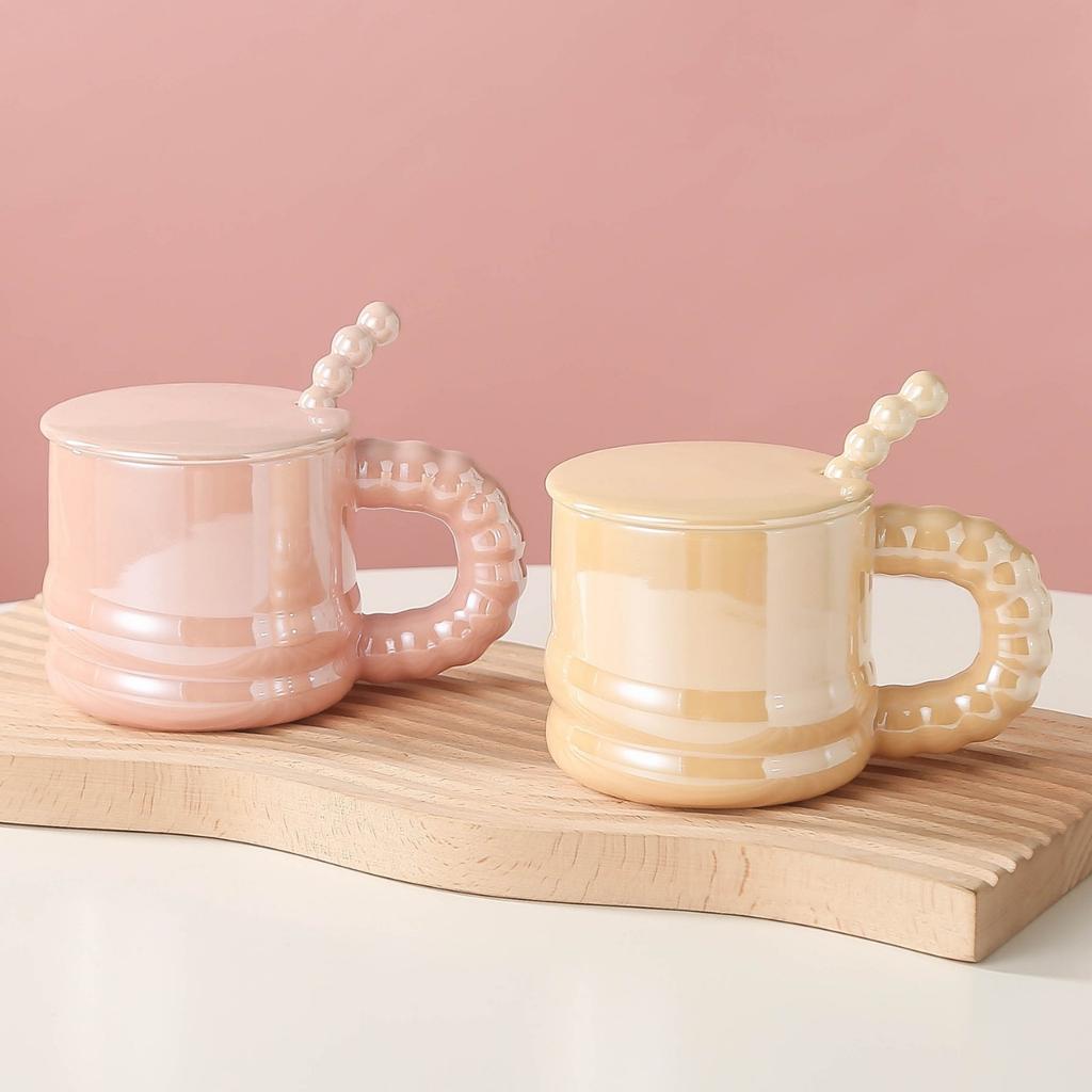 Creative Pearlescent Glaze Light Luxury Mug High Appearance Level  Large Capacity Ceramic Cup  Couple Coffee Cup  Souvenir Gift Cup