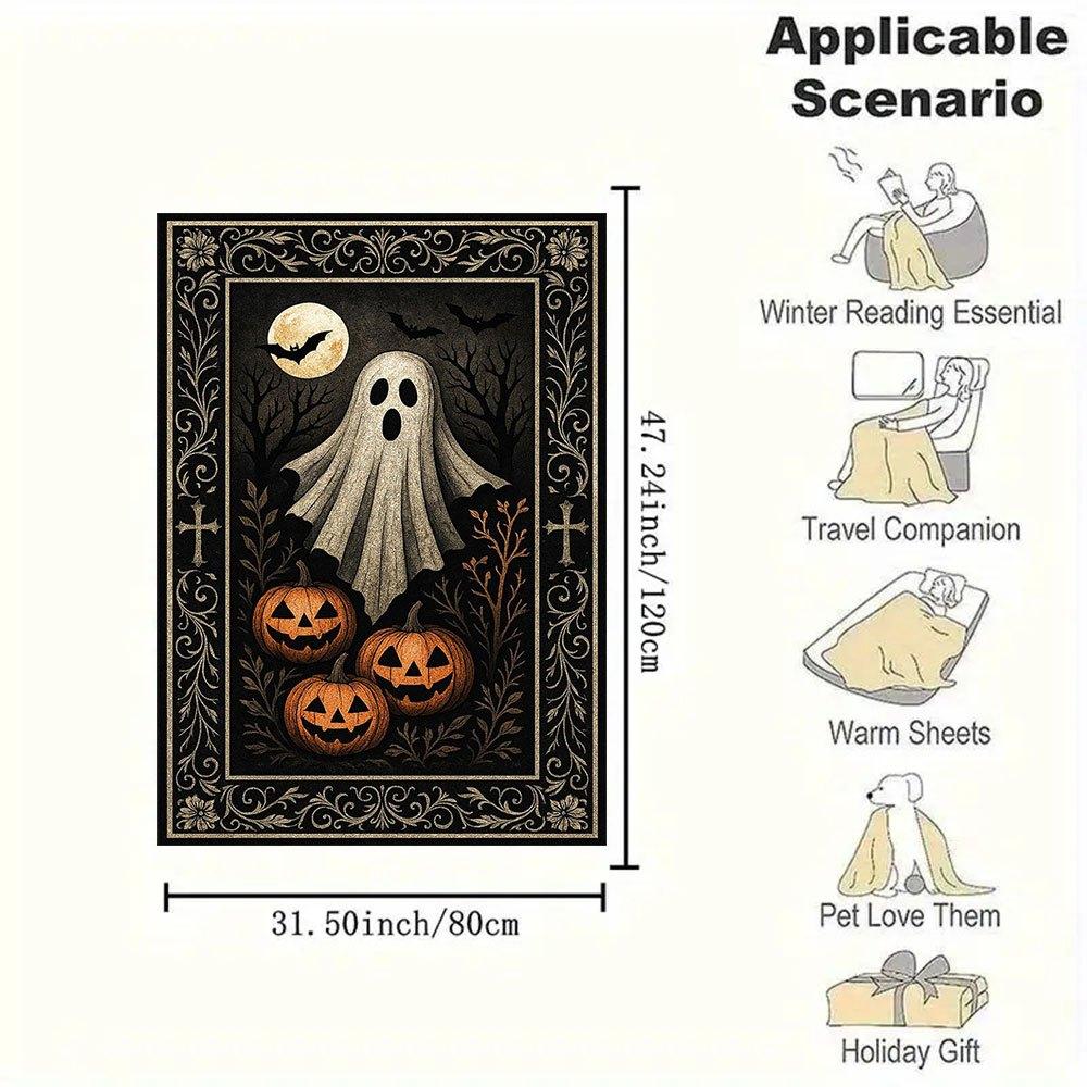 Halloween Ghost and Pumpkins Decorative RugBlanket Flannel Throw Blanket for Sofa, Bed, Travel, Camping, Office, Couch, Chair, And Bed Gift