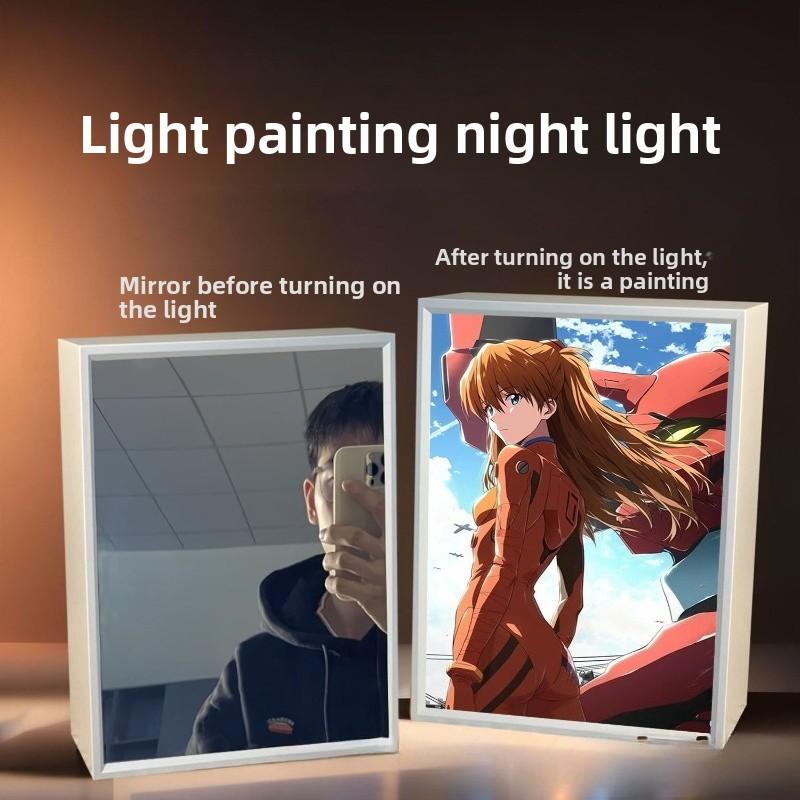 21cm/8.27in Evangelion Light Painting 3D Led Mirror Lamp Anime Figure Peripherals Desktop Collectible Crafts Birthday Decoration