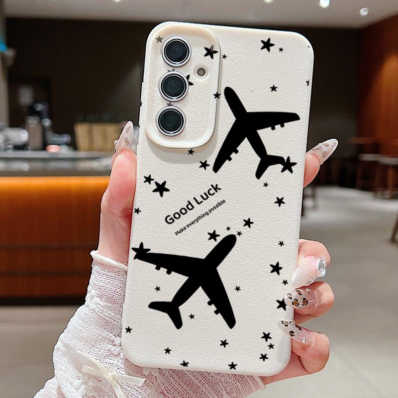 For Samsung S25 S24 FE S23 Ultra S22 A56 A36 A16 A15 A55 Phone Case Airplane Pattern Soft Slim Shockproof Matte TPU Leather Texture Back Cover