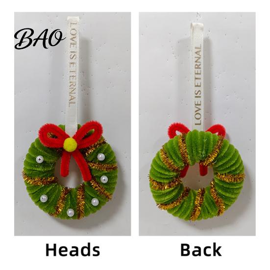 Santa Claus Hanging Decor Handmade Pipe Cleaner Christmas Wreath Ornament, Chenille Stems Mini Small Garland Crafts with Bow Bells for Holiday Window